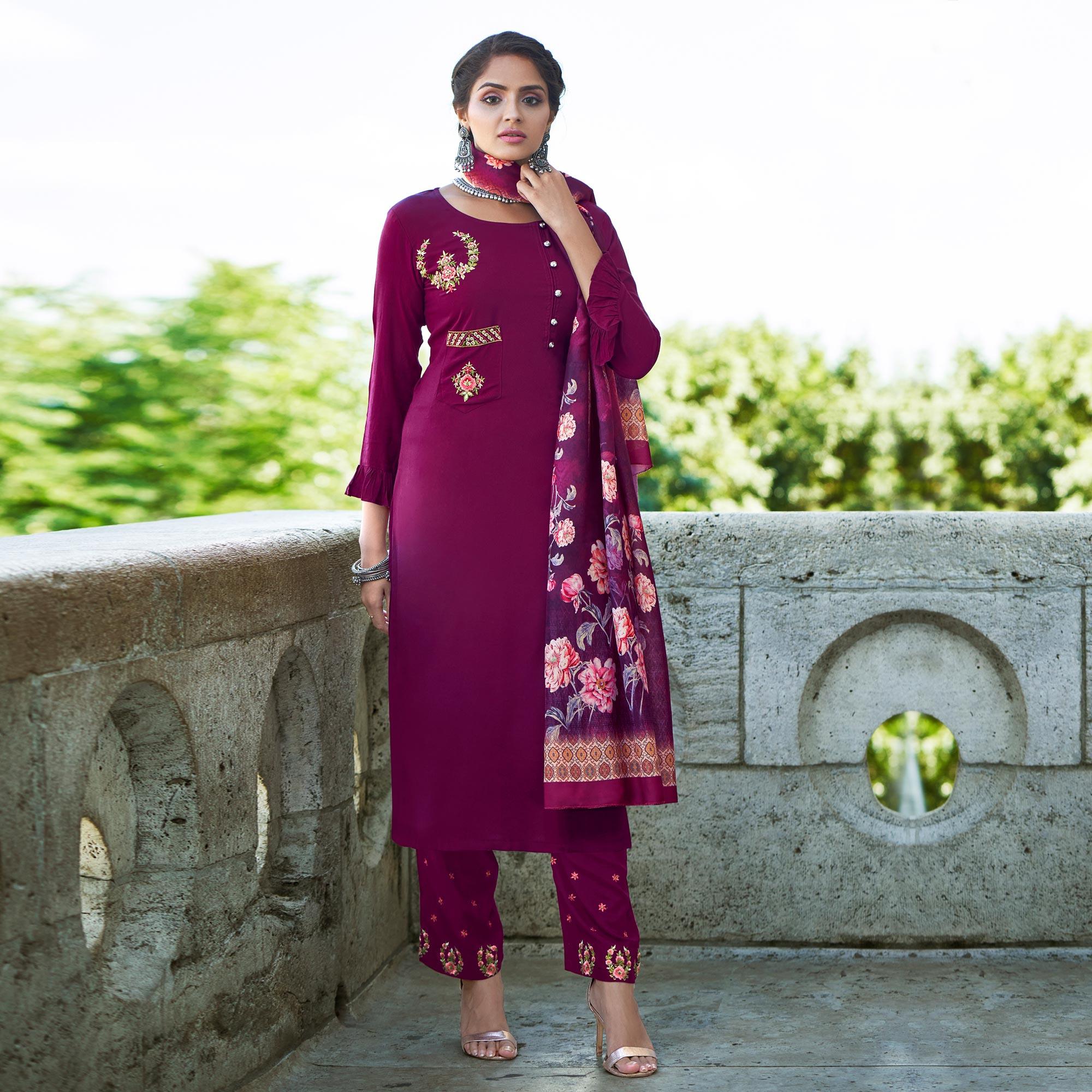 LATTE ROSA MODAL CHIKANKARI KURTI PANT SET