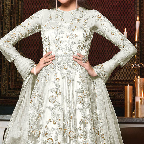 Off White Embroidered Designer Net Anarkali Style Suit , Size: Free at Rs  1399 in Surat