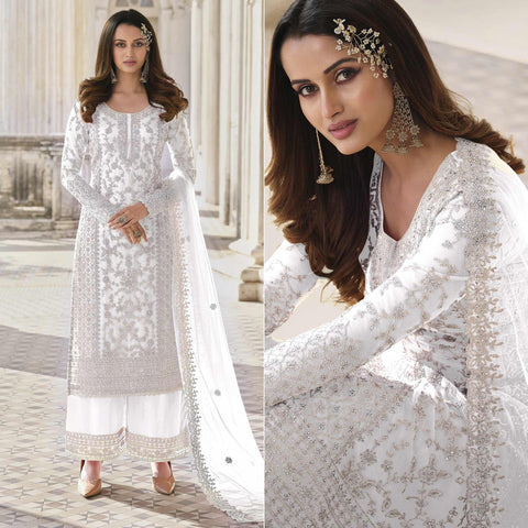 white embroidered netted palazzo suit peachmode 1 large