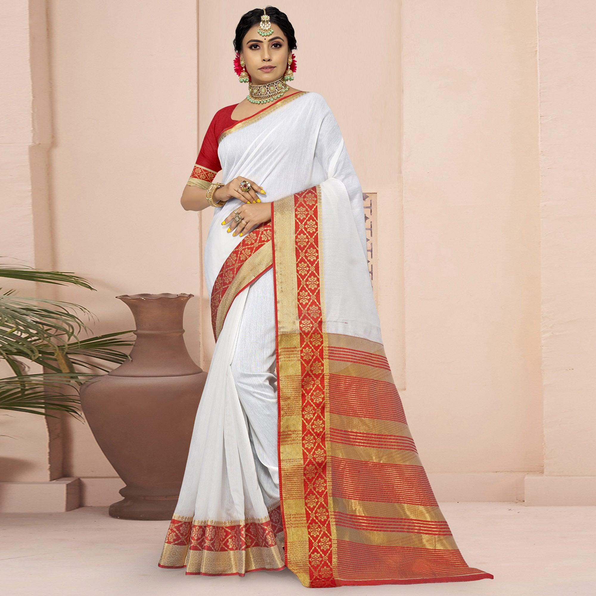 Pashmina Soft Cotton Off White Saree (NWSA-6112)