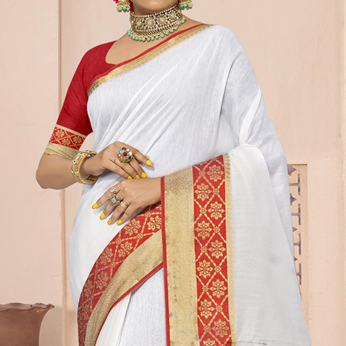 Buy Pashmina Soft Cotton Off White Saree (NWSA-6112) Online