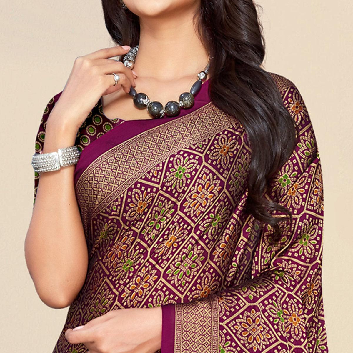 Wine Casual Wear Solid Chiffon Saree