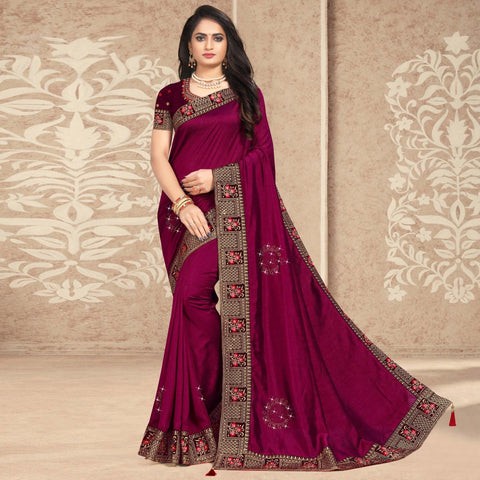 Buy Dark Red Sequins Embroidered Organza Saree Online | Samyakk