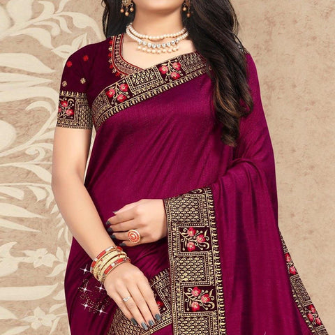 Wine women's Designer saree at Rs 2803 | Rajpur Road | Dehradun | ID:  2850155112930