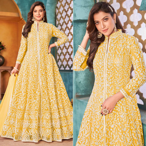 Yellow Cotton Silk Ombre Gown Design by Samant Chauhan at Pernia's Pop Up  Shop 2024