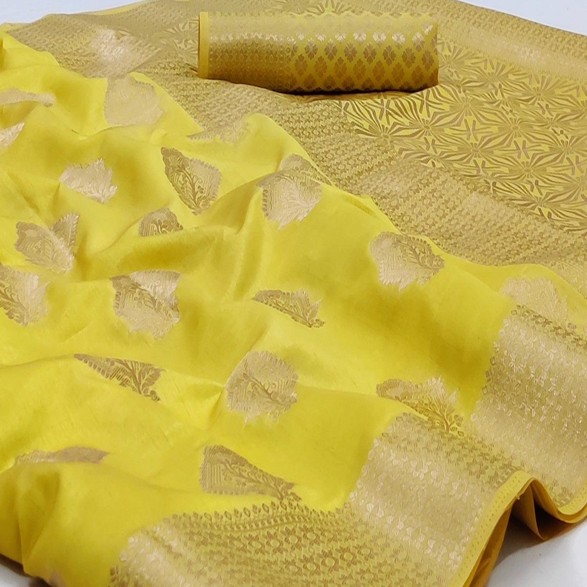 Woven Pure Soft Art Silk in Yellow Saree