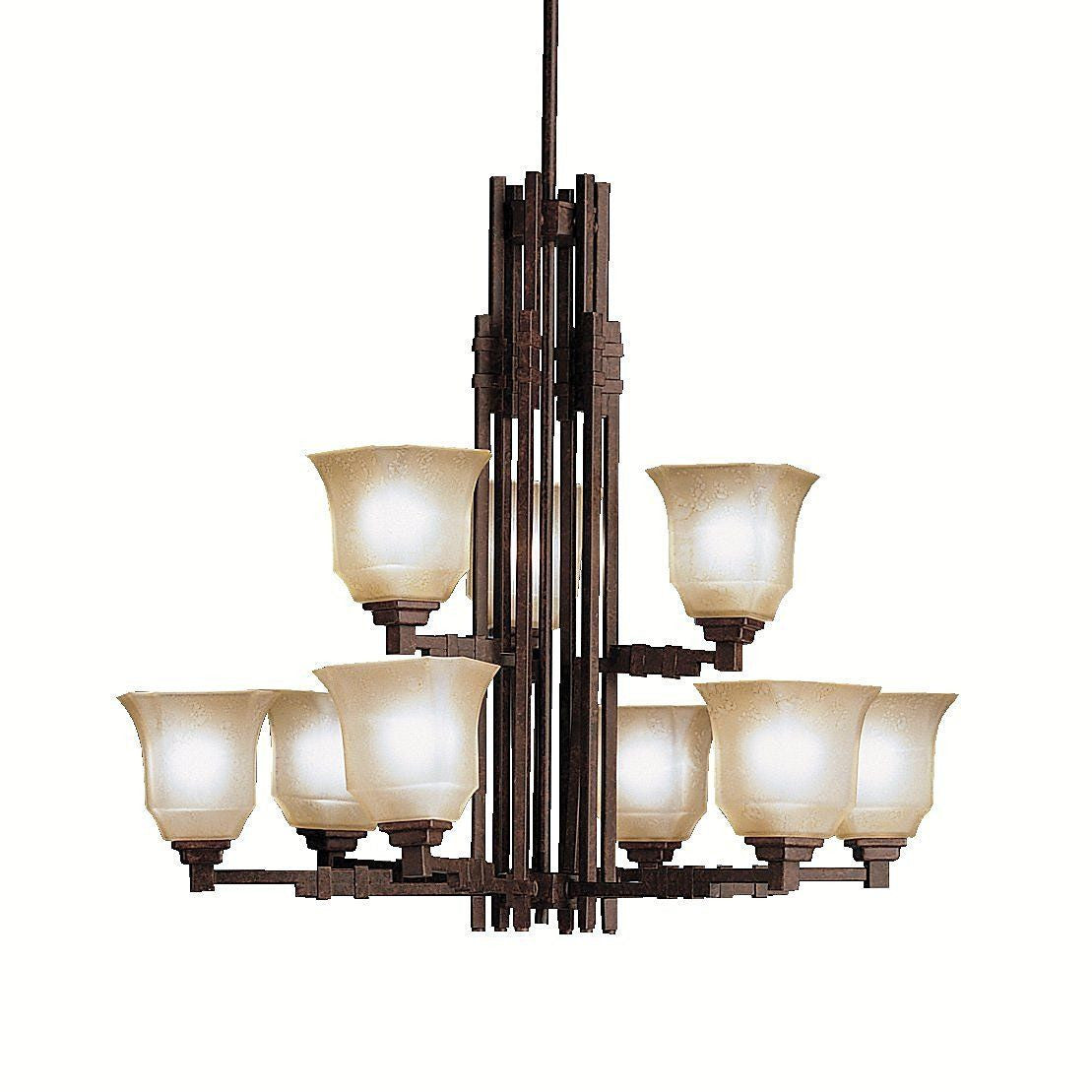 Kichler Lighting 1938TZ Nine Light Silverton Collection Hanging Chandelier in Tannery Bronze Finish