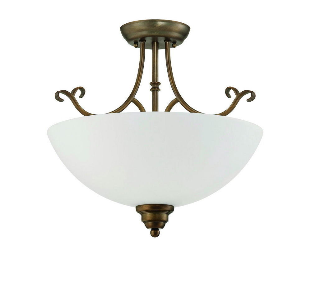 Sunset Lighting F14032-14 Bisto Collection Two Light Semi Flush Ceiling Fixture in Aged Brass Finish