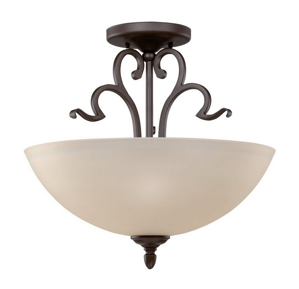 Sunset Lighting F13062-47 Abney Collection Two Light Semi Flush Ceiling Fixture in Rustico Bronze Finish