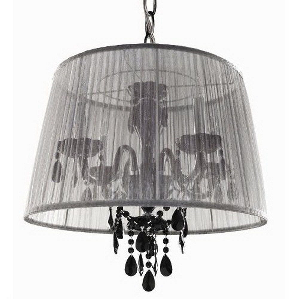 Trans Globe Lighting ELS-2 WH/BK Four Light White Shade and Black Crystal Chandelier