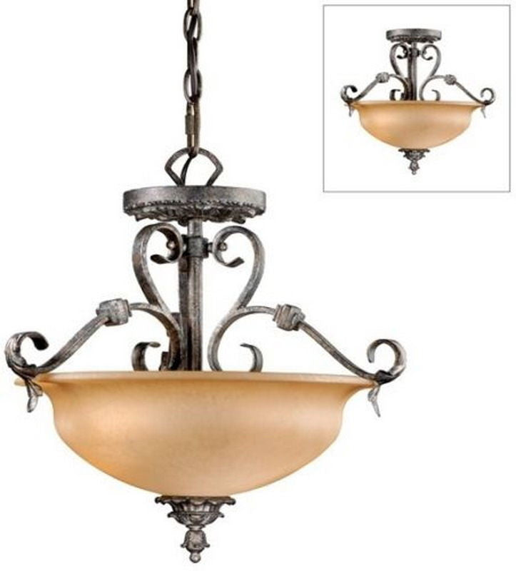 Vaxcel Lighting MM-CFU180 AE Montmarte Collection Three Light Dual Mount Semi Flush or Hanging Chandelier in Athenian Bronze Finish