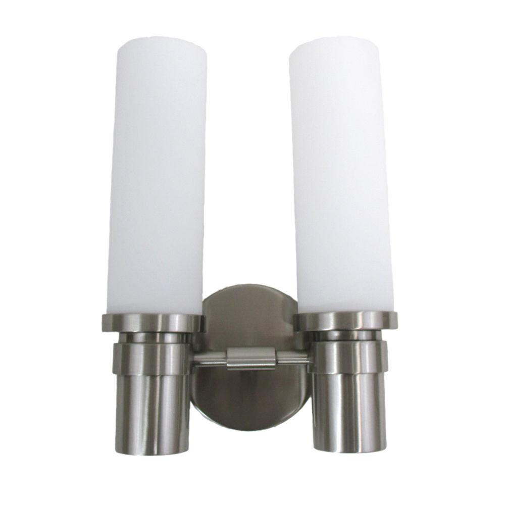 Oxygen Lighting 2-595-124 Two Light Pebble Collection Energy Efficient Fluorescent Wall Sconce in Satin Nickel Finish