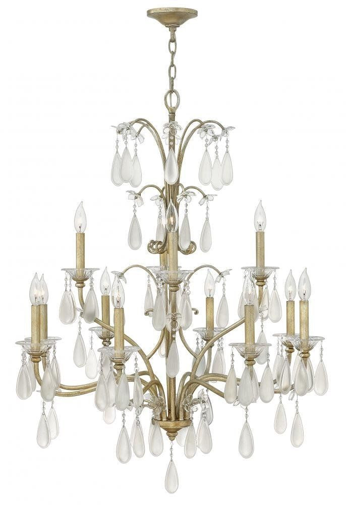 Hinkley Lighting Fredrick Ramond FR40318 SLF Francesca Collection Twelve Light Hanging Chandelier in Silver Leaf Finish