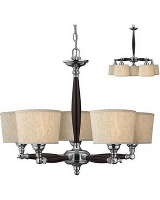 Hinkley Lighting 4065 CM Tempo Collection Five Light Hanging Chandelier in Chrome and Walnut Finish