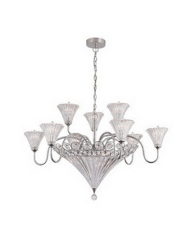 Trans Globe Lighting MDN-916 Twelve Light Chandelier in Polished Chrome Finish and Crystal