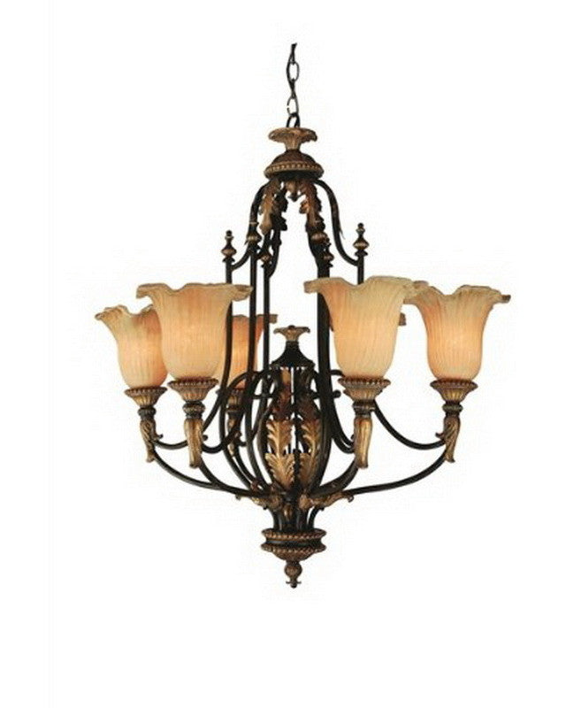 Trans Globe Lighting 9346 Six Light Chandelier in Gold and Patina Finish
