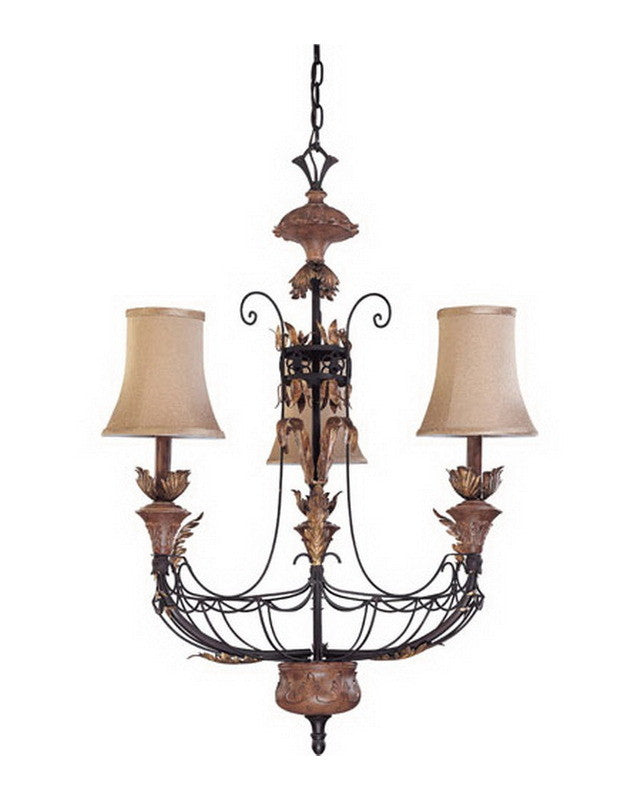 Nuvo Lighting 60-2101 Verdone Collection Three Light Chandelier in Gilded Cage Finish and Maple Wood Shades