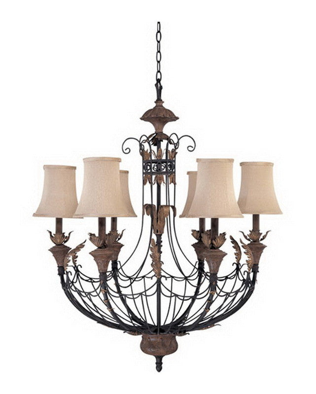 Nuvo Lighting 60-2102 Verdone Collection Six Light Chandelier in Gilded Cage Finish and Maple Wood Shades