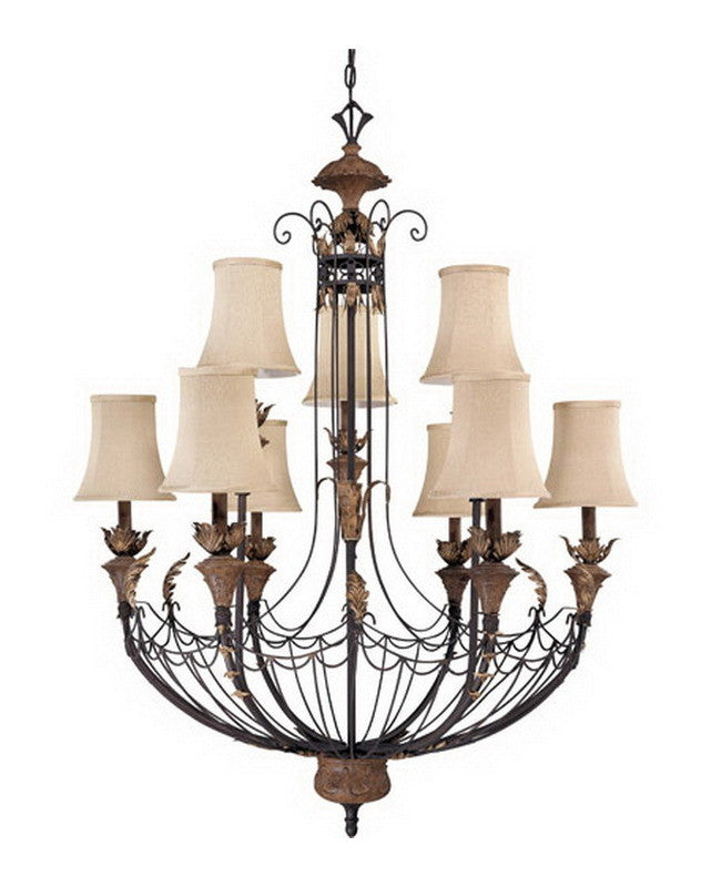 Nuvo Lighting 60-2103 Verdone Collection Nine Light Chandelier in Gilded Cage Finish and Maple Wood Shades