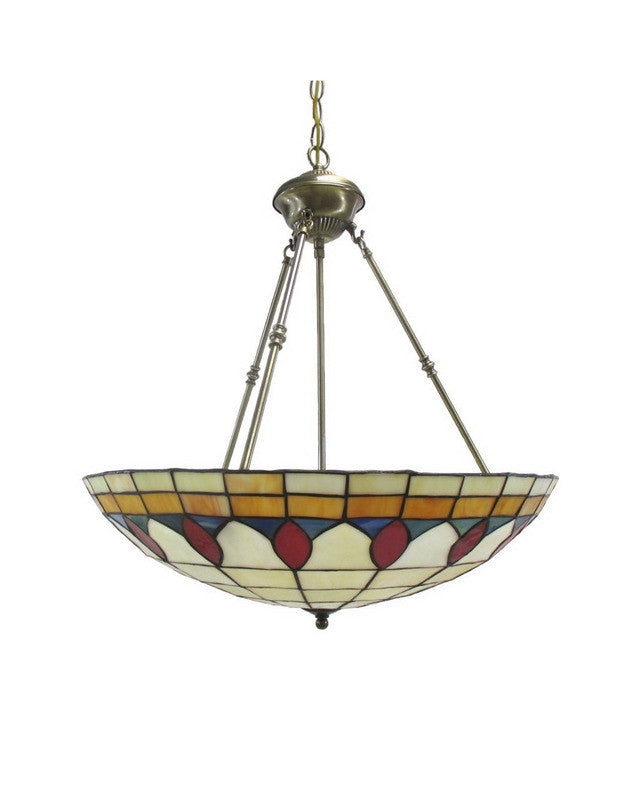 Trans Globe Lighting 1393 AB Three Light Tiffany Style Leaded Glass Hanging Pendant in Antique Brass Finish