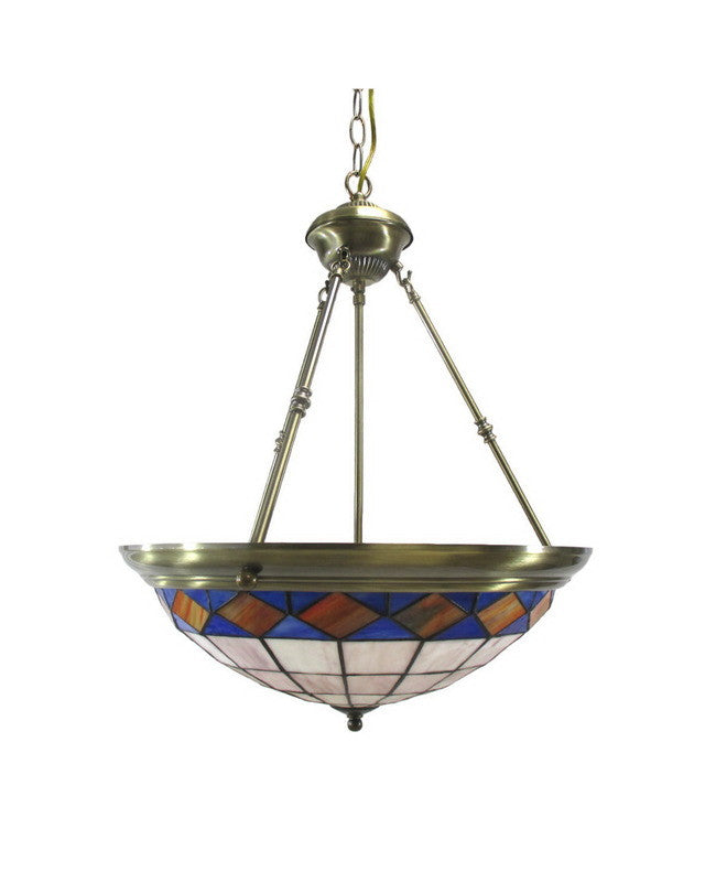 Trans Globe Lighting 1382 AB Three Light Tiffany Style Leaded Glass Hanging Pendant Chandelier in Antique Brass Finish
