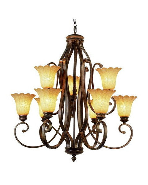 Trans Globe Lighting 2226 BRG Tuscan 9 Light Chandelier in Burnished Gold Finish