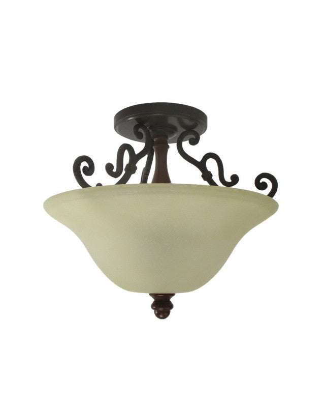 Trans Globe Lighting 168096 Two Light Semi Flush Ceiling Fixture in Antique Bronze with Finished Wood Accents