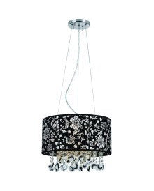 Trans Globe Lighting PND-609 CH Three Light Chandelier in Chrome Finish with Black Flower Decor Shade and Crystal