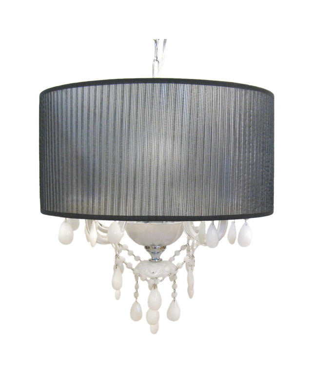 Trans Globe Lighting ELS-1 WH/BK Four Light White Shade and Black Crystal Chandelier