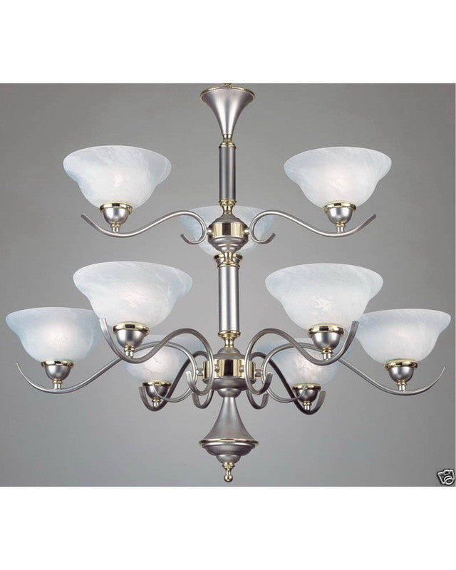Forecast Lighting F777-62 Nine Light Chandelier in Metallic Silver Finish with Brass Accents