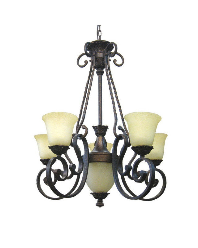 Epiphany Lighting SQ769 Five Light Chandelier in Iron Oxide Finish