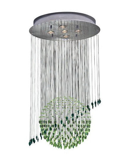 Trans Globe Lighting PLT-101 Six Light Green Crystal Chandelier in Chrome Finish