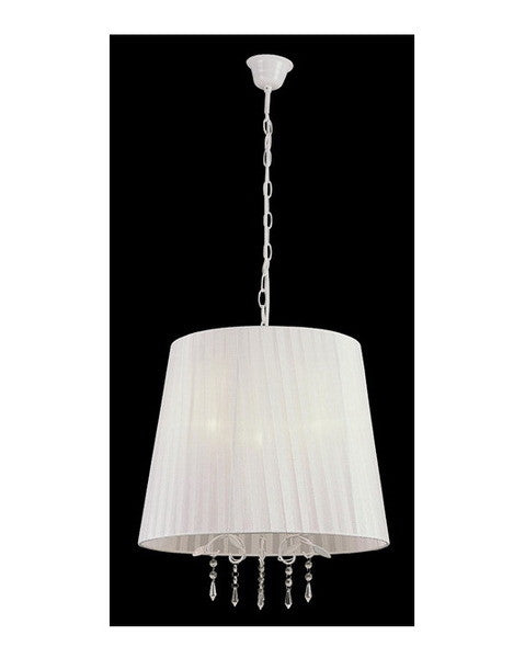 Trans Globe Lighting PND-605 WH Three Light Chandelier in White Finish with White Shade and Crystal