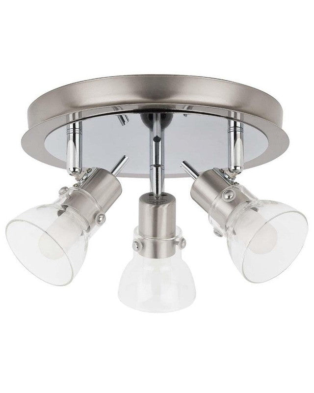 Globe Lighting 5719901 Three Light Flush Ceiling Fixture in Brushed Steel and Chrome Finish
