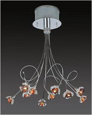 Trans Globe Lighting MDN-326 AMB Ten Light Pendant Ceiling Mount in Polished Chrome Finish and Amber Glass