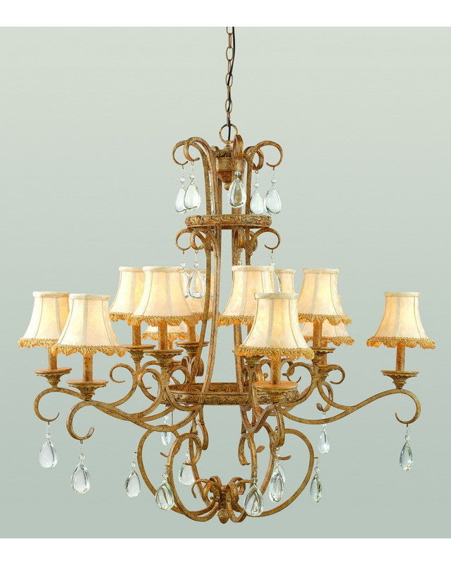 Trans Globe Lighting 7512 AG Twelve Light Chandelier in Antique Gold Finish with Crystal Accents and Shades