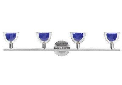 Access Lighting 61045 BS CBC Torch Collection Four Light Bath Vanity or Wall Fixture in Brushed Steel Finish and Cobalt Blue Glass