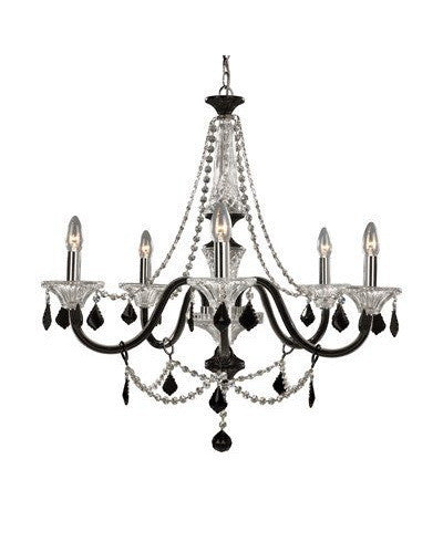 Trans Globe Lighting Astoria-5 Traditional Versailles Collection 5 Light Chandelier in Black and Clear Finish