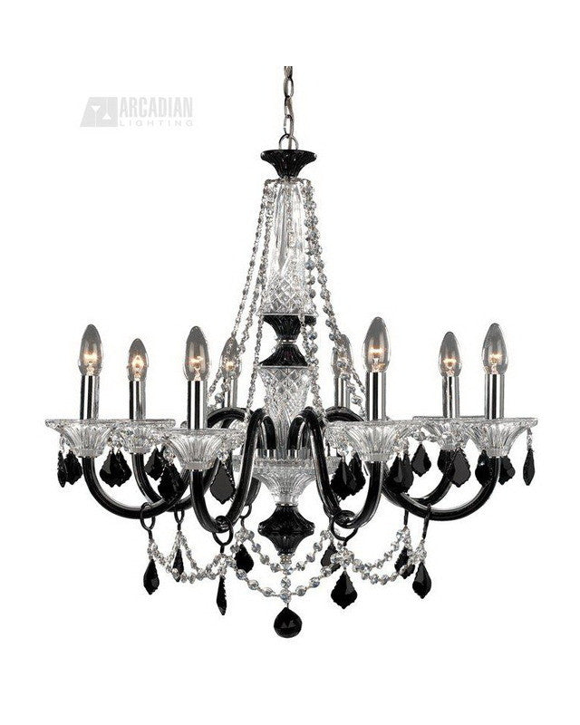 Trans Globe Lighting Astoria-8 Traditional Versailles Collection 8 Light Chandelier in Black and Clear Finish