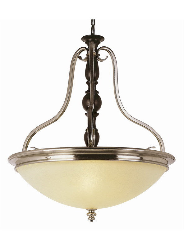 Trans Globe Lighting 6303 BWP New Century Collection 3 Light Bowl Pendant Chandelier in Brown Wood Pewter Finish