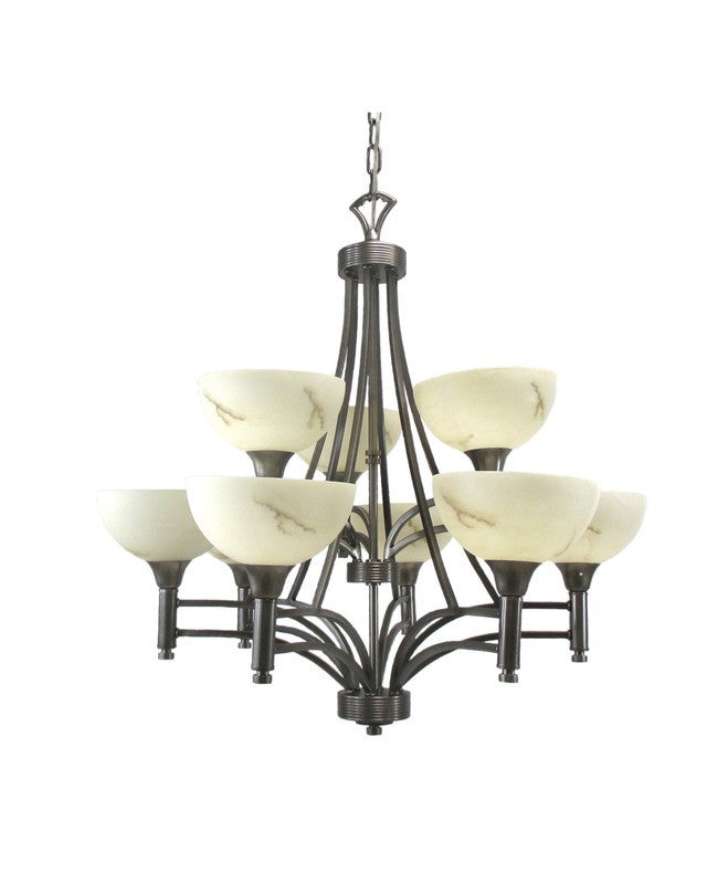 Triarch Lighting 29744 BS Nine Light Hanging Chandelier in Brushed Steel Finish
