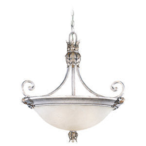 Sea Gull Lighting 6651-61 Three-Light Acanthus Pendant Excavated Alabaster Glass Silver Patina Color