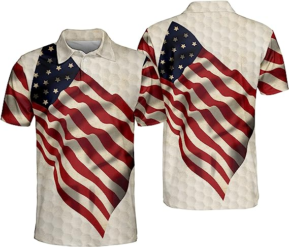 Personalized American Flag Patriotic Golf Shirt, Crazy Golf Shirts for