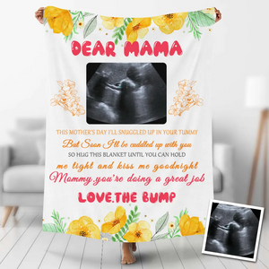 Custom Baby Bump Photo Dear Mama Blanket, Happy Mother's Day Blanket Gift For Mommy From Tummy, Baby Ultrasound Photo Blanket - Namashops