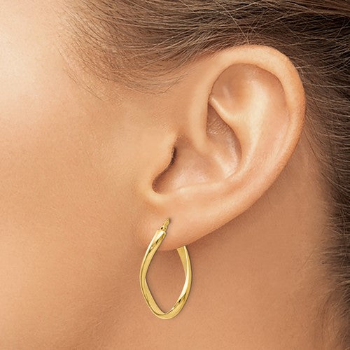 Versil 14K Gold Polished Twisted Oval Hollow Hoop Earrings