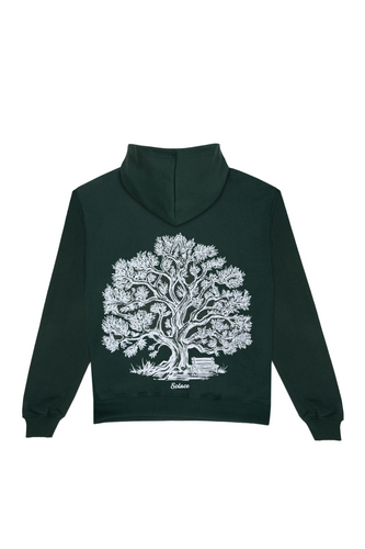 Heavyweight Oversized Boxy Tranquility Tree Hoodie - Forest Green/Ivory