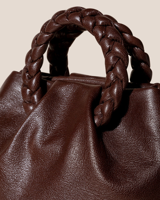 BOMBON M TUMBLED SHINY - Plaited-handle Leather Crossbody Bag