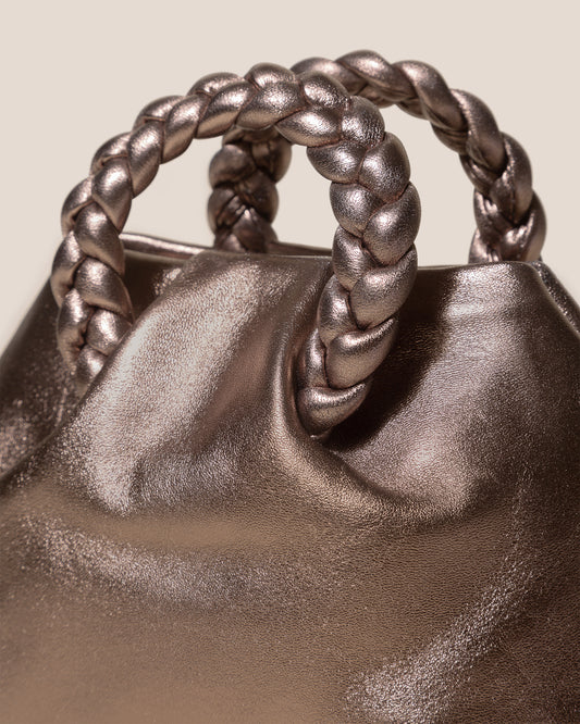 BOMBON M TUMBLED SHINY - Plaited-handle Leather Crossbody Bag – Hereu Studio