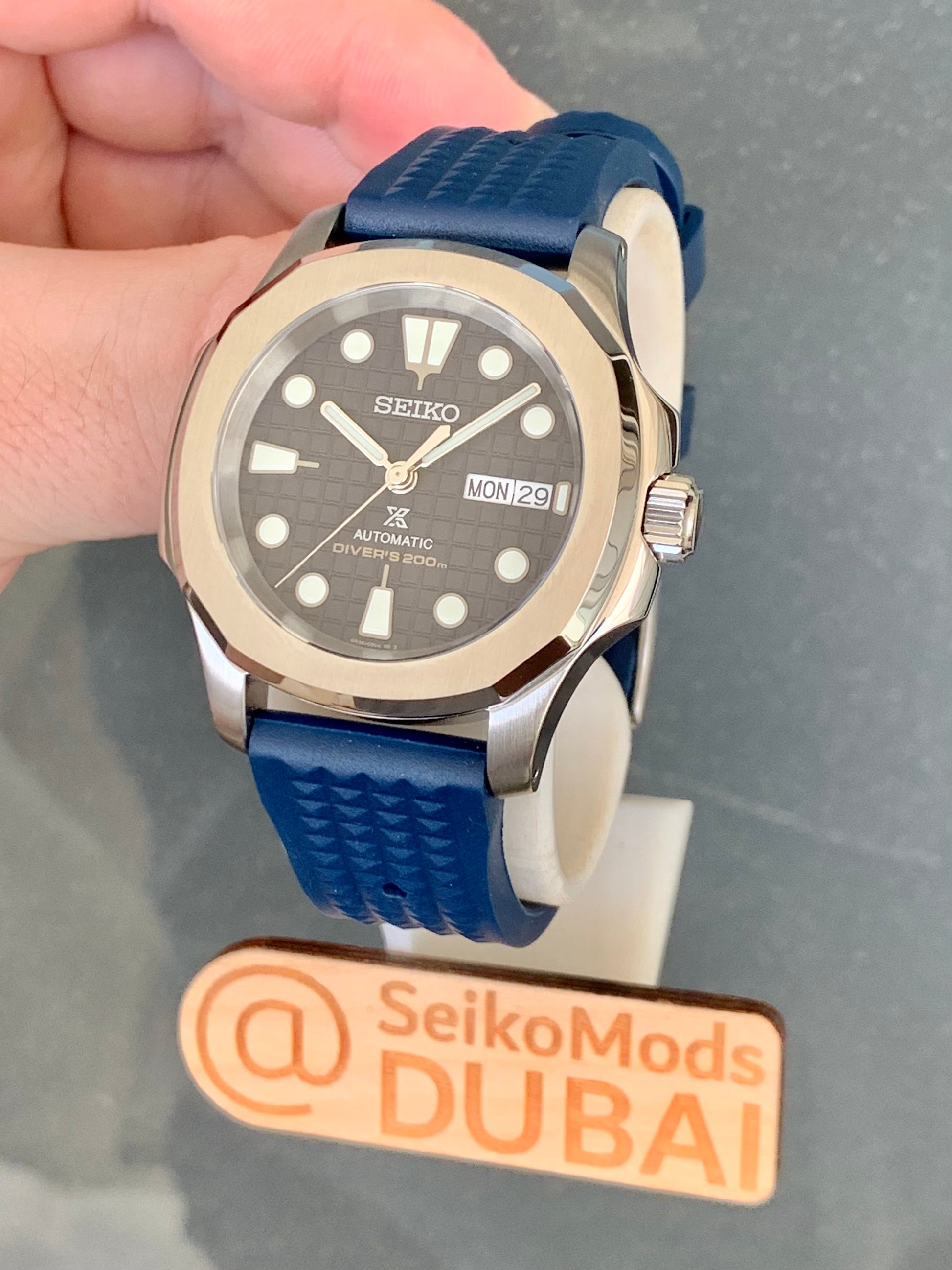 Seiko-Naut Black Dial (Blue Waffle Strap) – SVK Watches