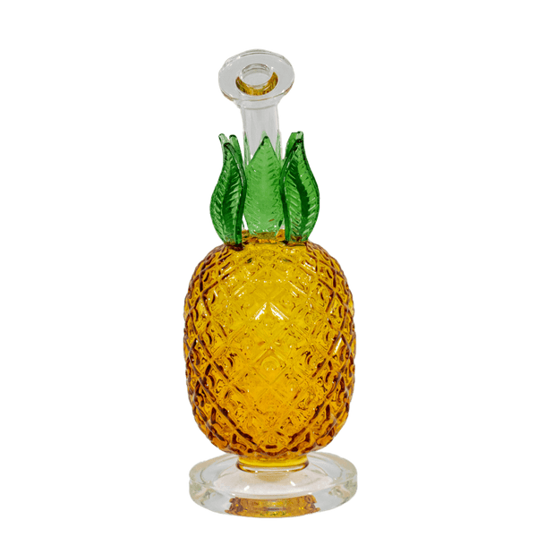 This is the No, This is Patrick water piece from Ritual Glass. Featuring an etched amber body and individual green leaves this sturdy water piece is a truly unique piece of glass.